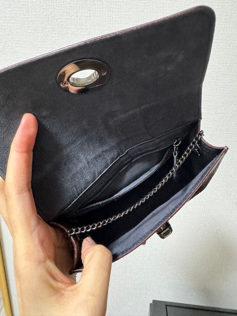 コーチ　2way花柄刺繍 ダークブラウン パーティーバッグ