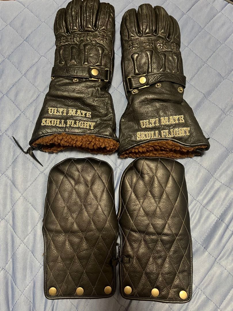 SKULL FLIGHT レザー バイカー手袋 黒