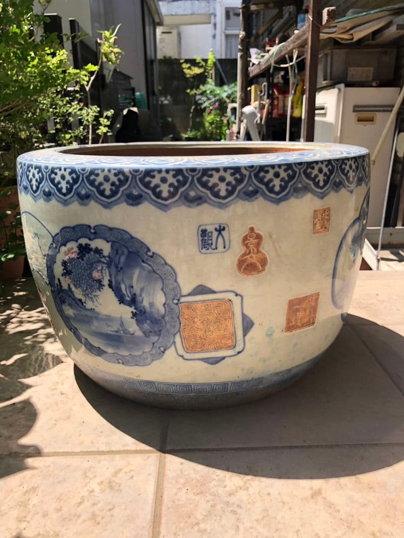 伊万里焼　火鉢　染付窓絵　手渡し　直接取引