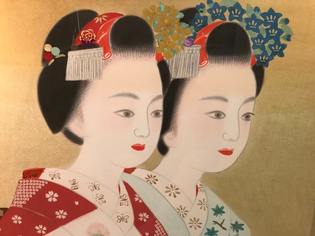 山平貞信　「舞妓」　日本画Ｆ１０号　直筆サイン・落款・共シール有り　③