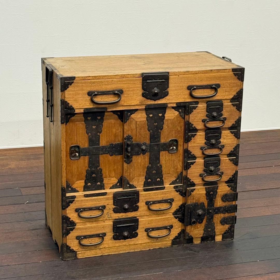 H110K10 リペア済み 和製アンティーク 帳場箪笥 鍵付き 隠しあり