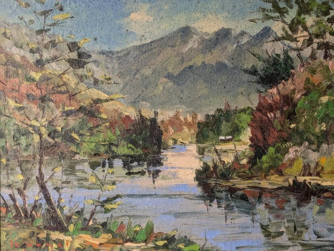 【真作】絵画　油彩6号　尾瀬風景　自然の静けさを描いた一枚　癒しの風景　W92