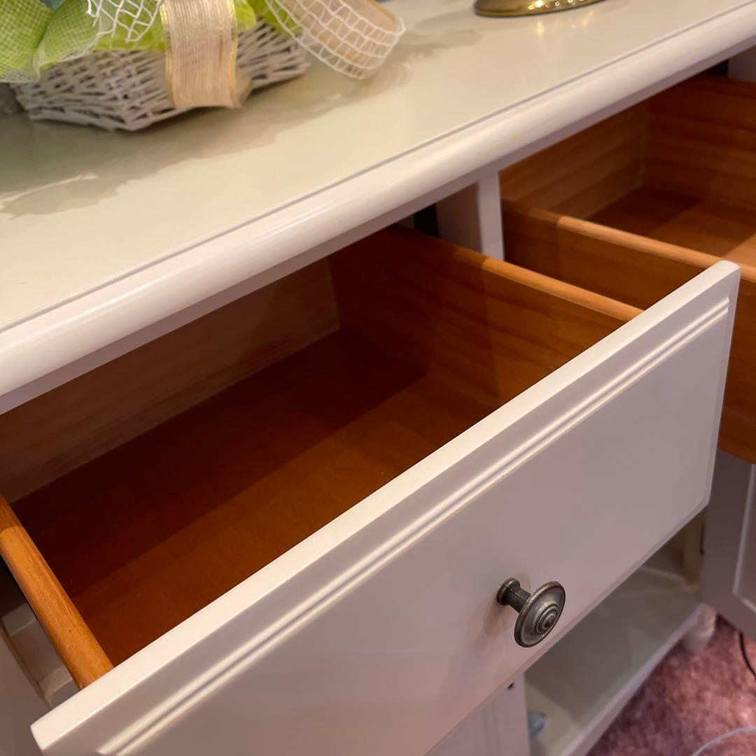 フレンチカントリー調北欧アイボリー木製キャビネット 両開きチェスト収納姫系