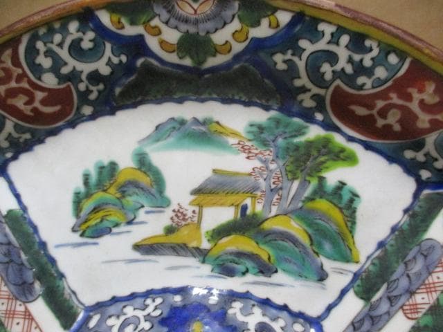 古九谷色絵扇面皿　O18-1