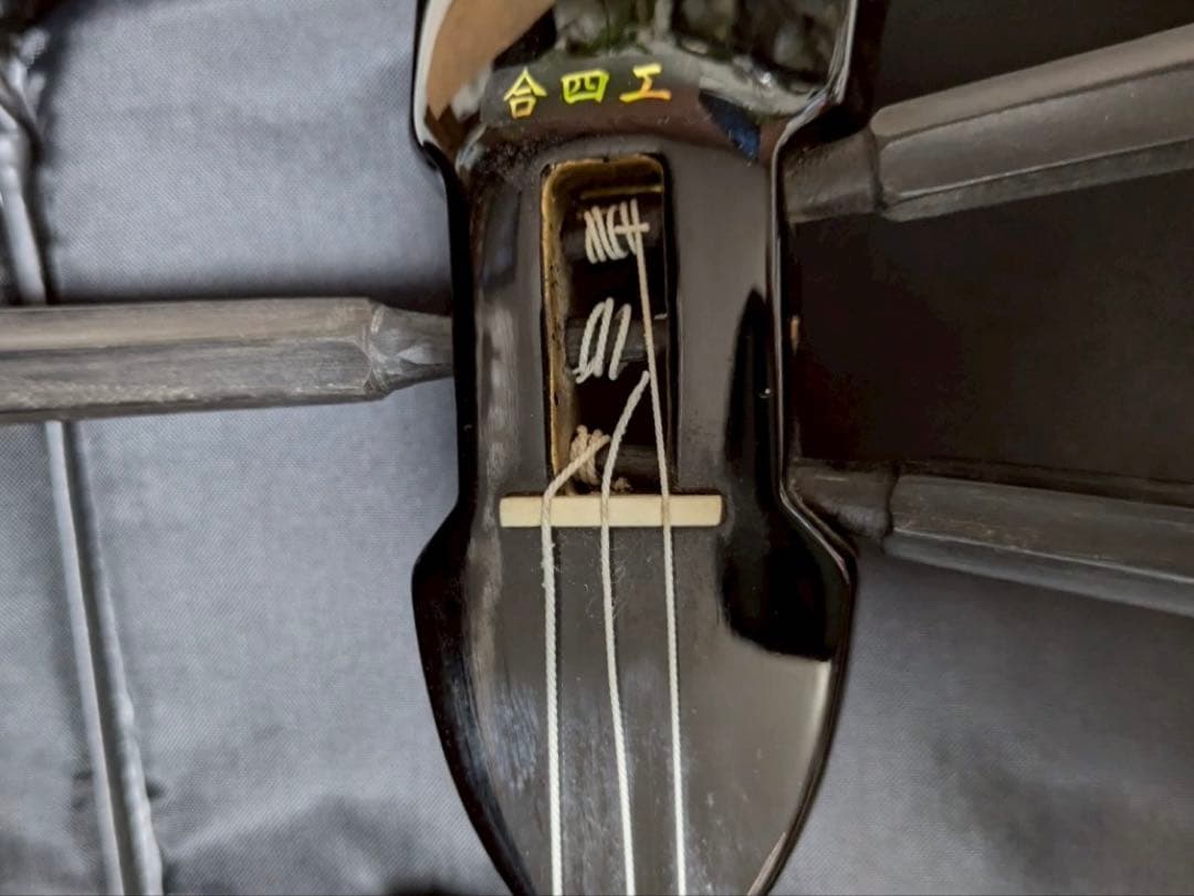 三線　胴 蛇皮（裏側破れ）【ケース付き】 訳あり