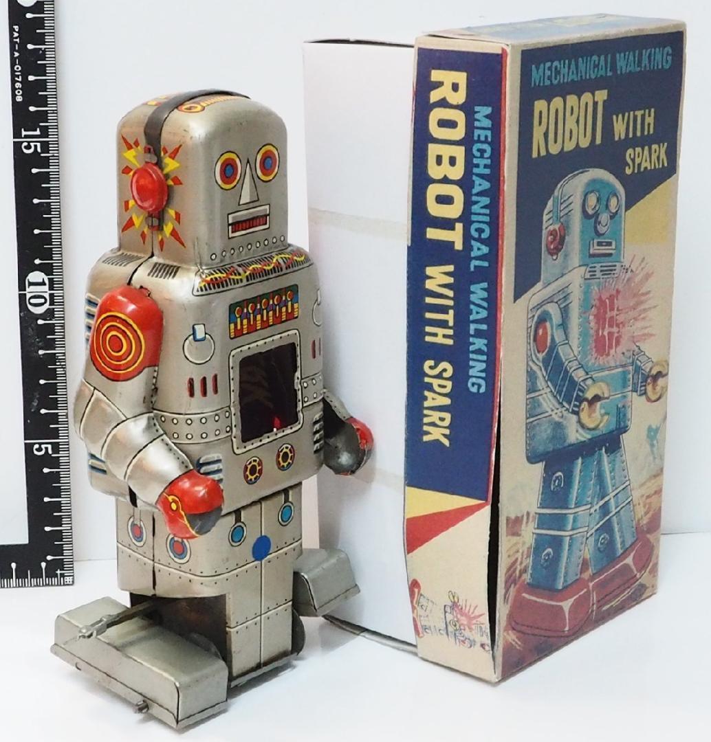 S.Y【メカニカル ウォーキング発火ロボット】ブリキ製ゼンマイ歩行 箱はコピー