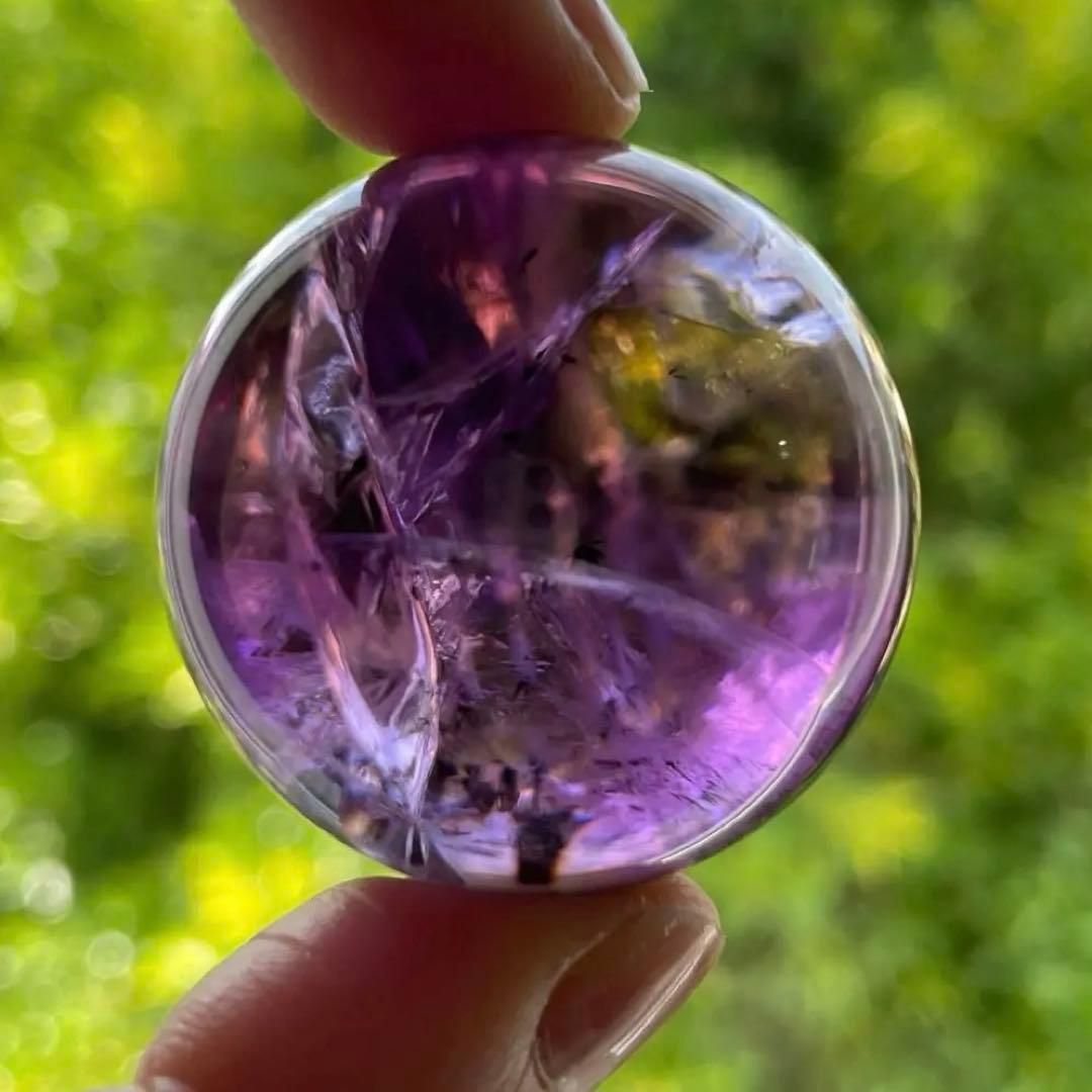 アメシスト　スフィア　高品質　3.7㎝　虹　ファントム　ホーランダイ　アメジスト