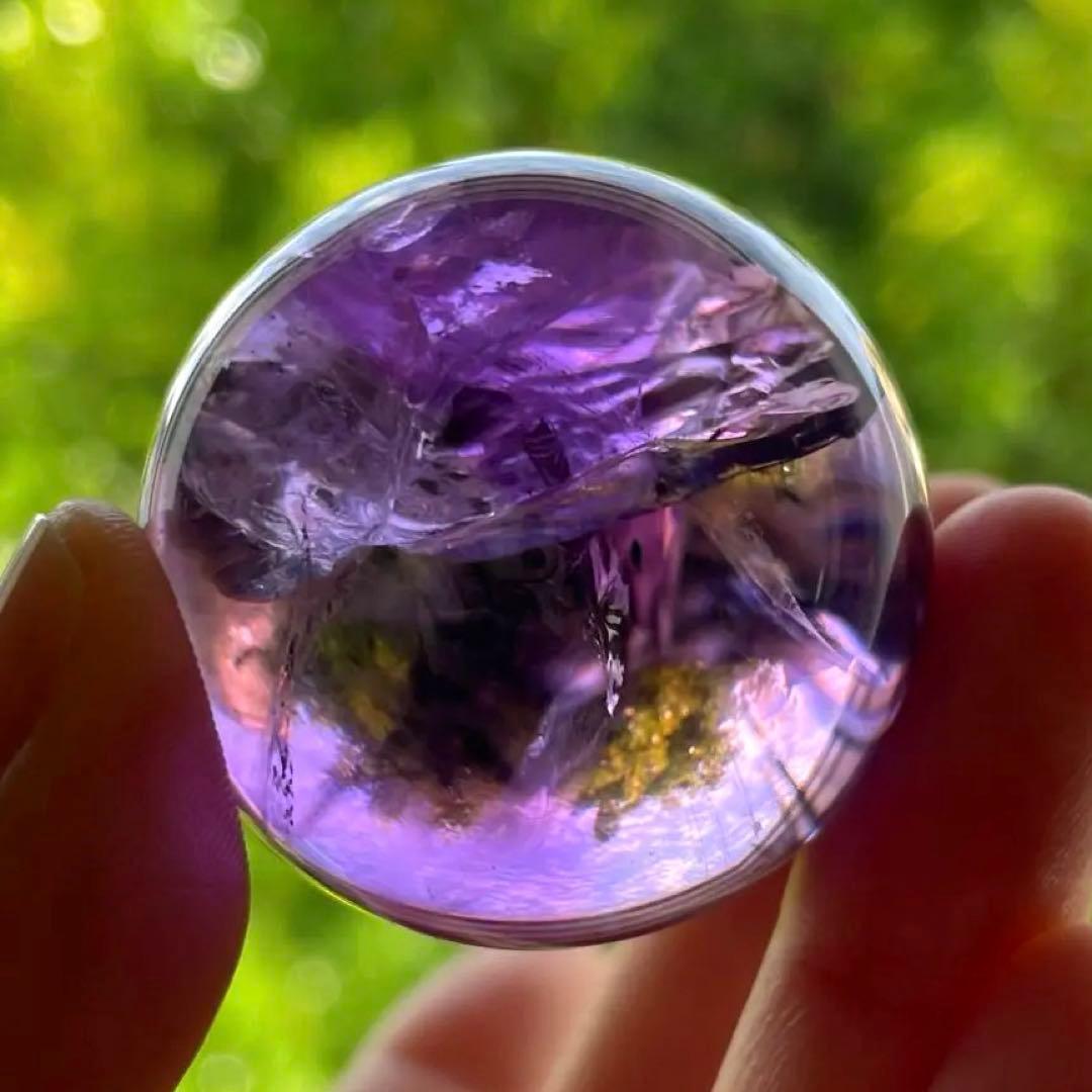 アメシスト　スフィア　高品質　3.7㎝　虹　ファントム　ホーランダイ　アメジスト