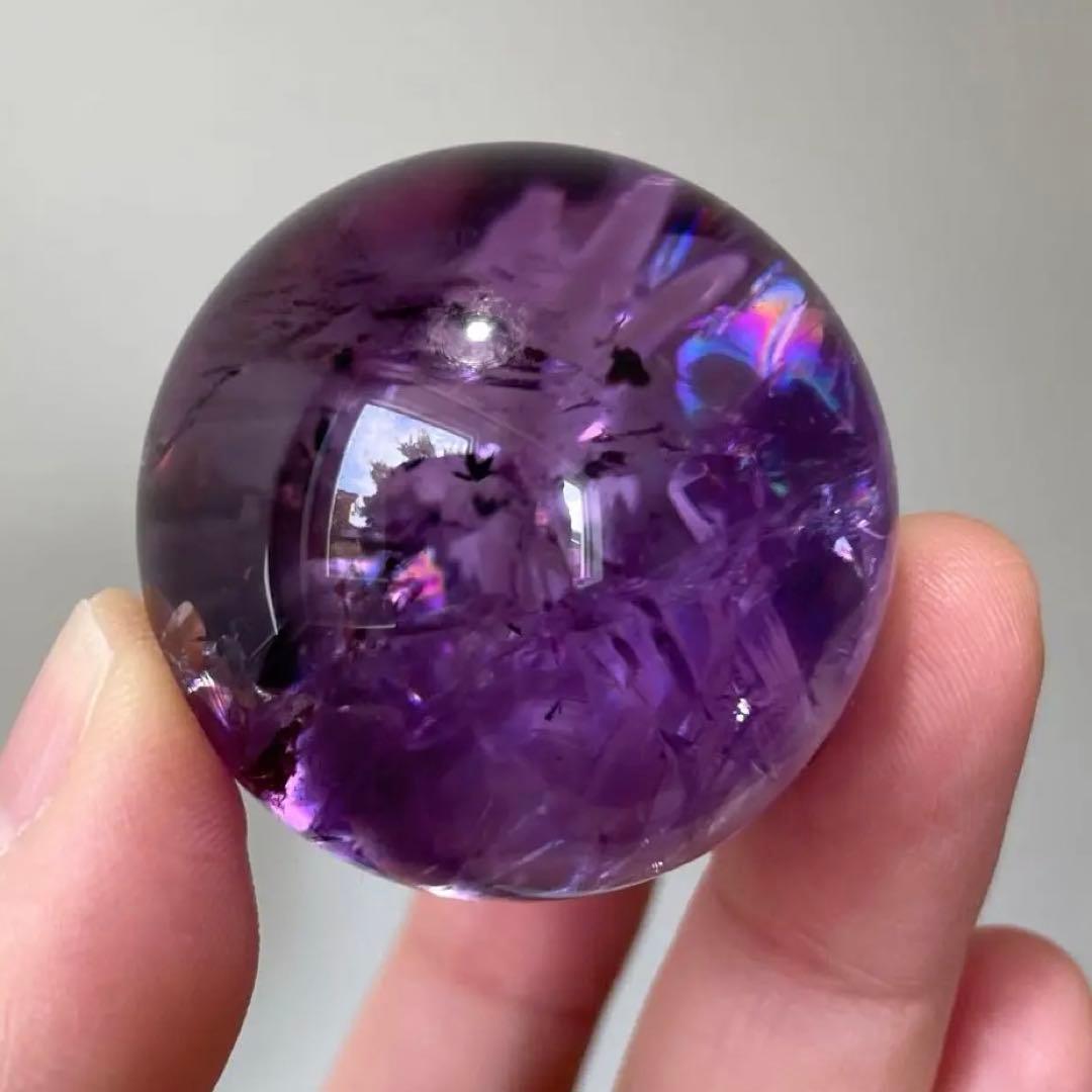 アメシスト　スフィア　高品質　3.7㎝　虹　ファントム　ホーランダイ　アメジスト