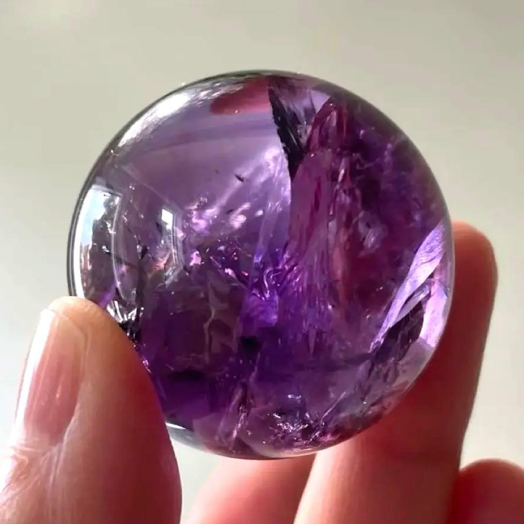 アメシスト　スフィア　高品質　3.7㎝　虹　ファントム　ホーランダイ　アメジスト