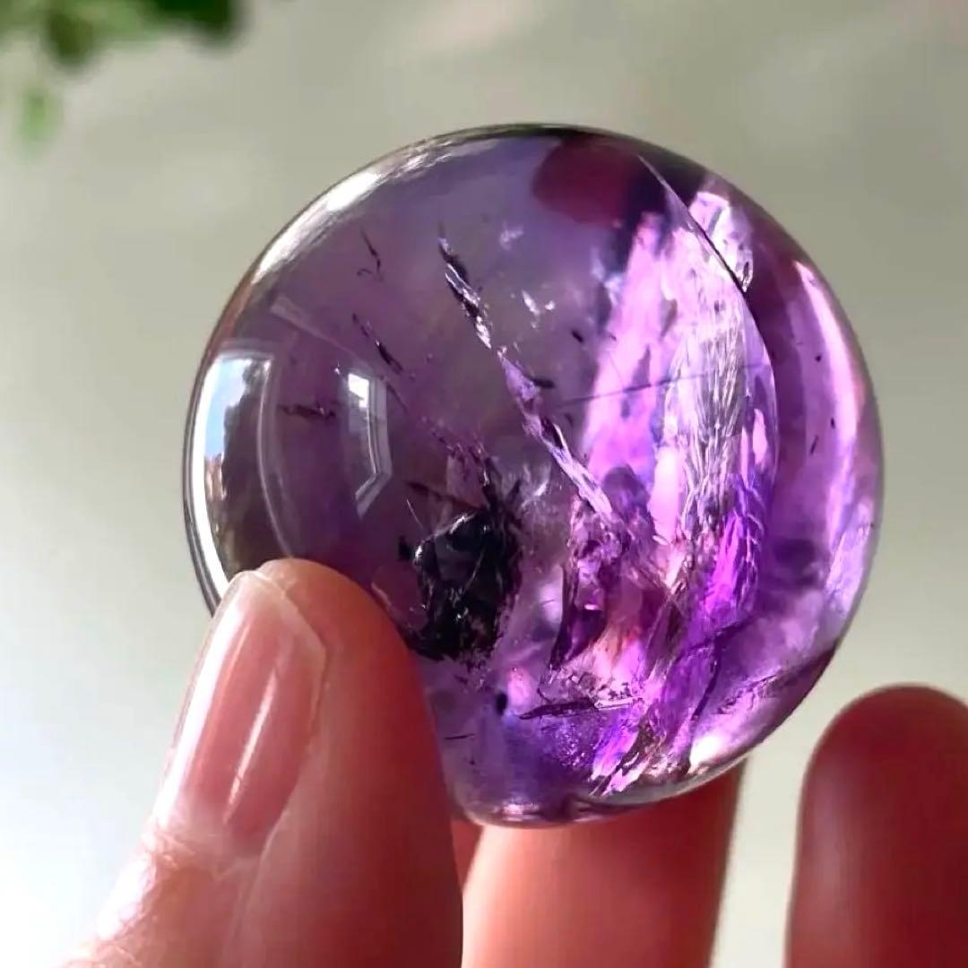 アメシスト　スフィア　高品質　3.7㎝　虹　ファントム　ホーランダイ　アメジスト