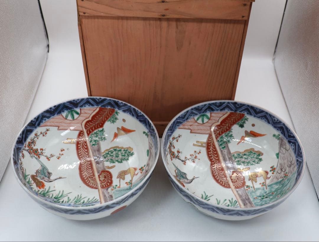 江戸　伊万里錦絵大鉢2点　共箱　送料込み250518