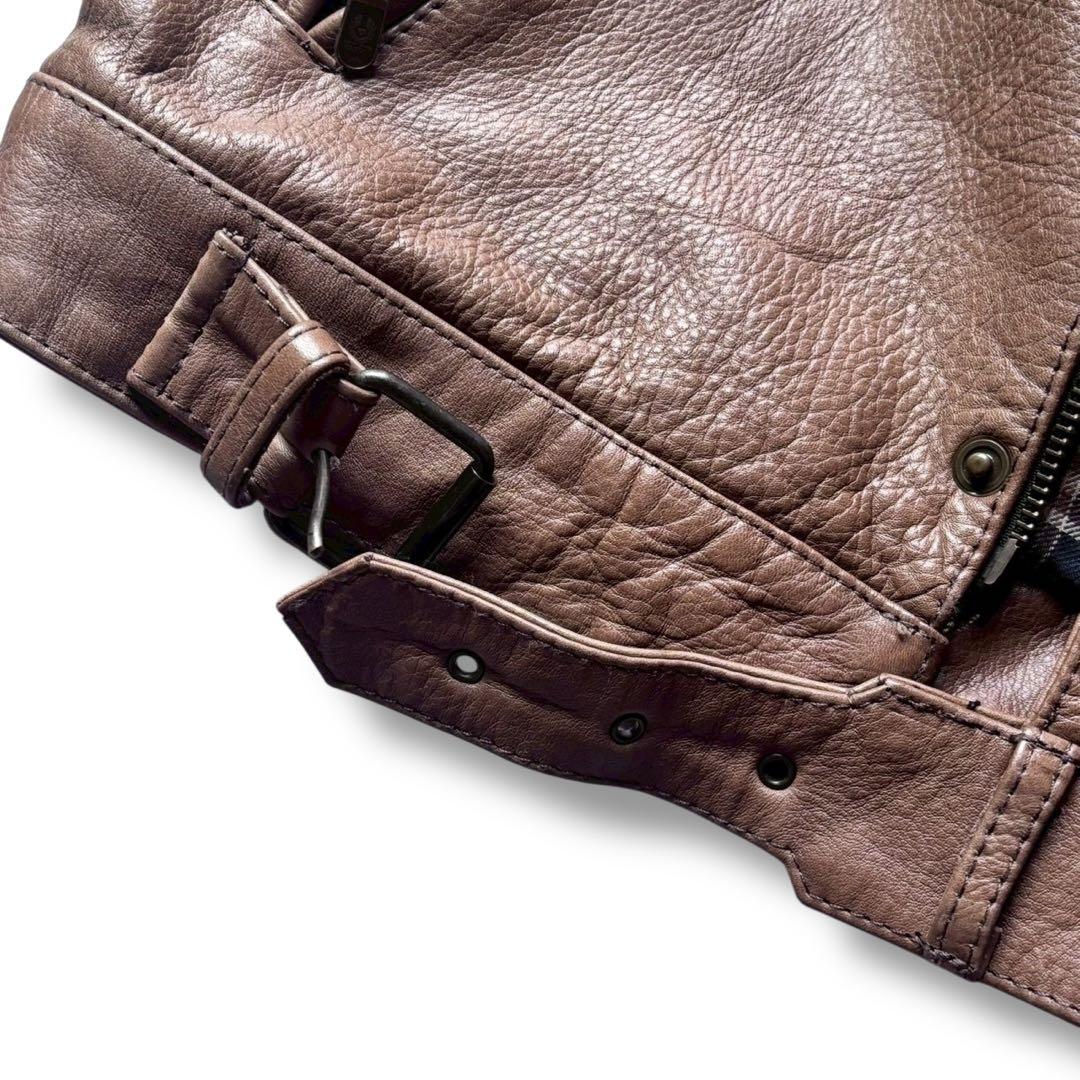 極美品 ベルスタッフ ライダース ロゴプレート チェック 牛革 コーデュロイ 茶