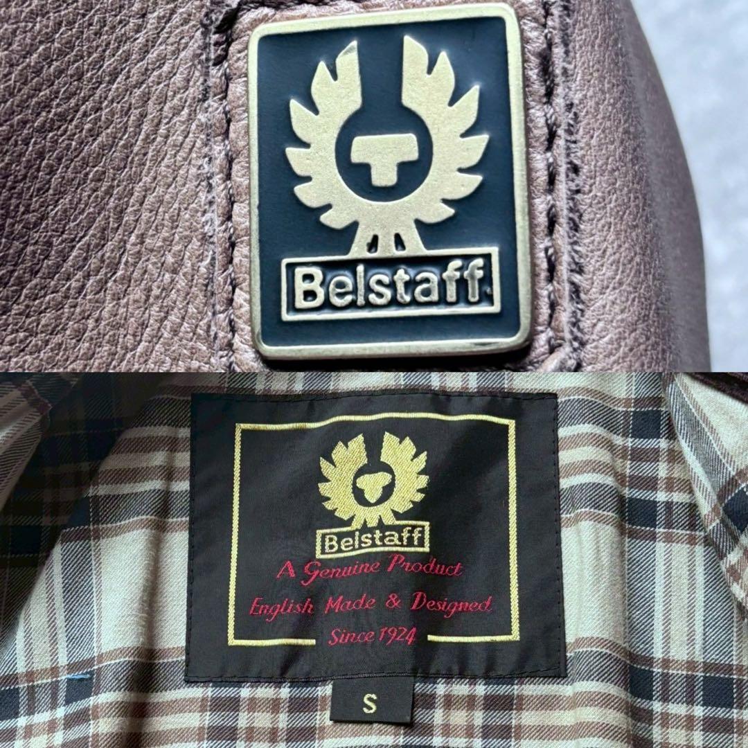 極美品 ベルスタッフ ライダース ロゴプレート チェック 牛革 コーデュロイ 茶