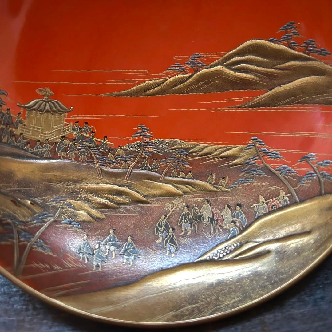 最上級　高蒔絵　大名行列図の漆盃　本物保証