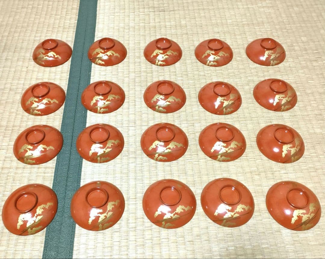 明治42年 吸物椀 20客 外朱内黒 金蒔絵 共箱付 漆器 金彩 時代物 汁椀