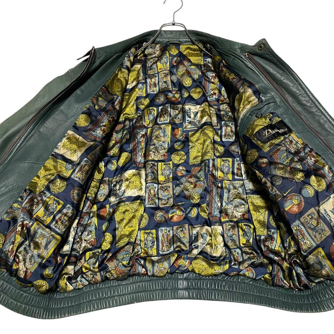 極希少【vintage】羊革ラムスキンシングルライダースジャケット グリーンXL