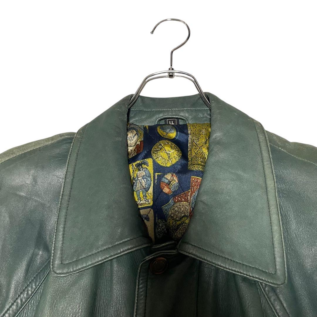 極希少【vintage】羊革ラムスキンシングルライダースジャケット グリーンXL