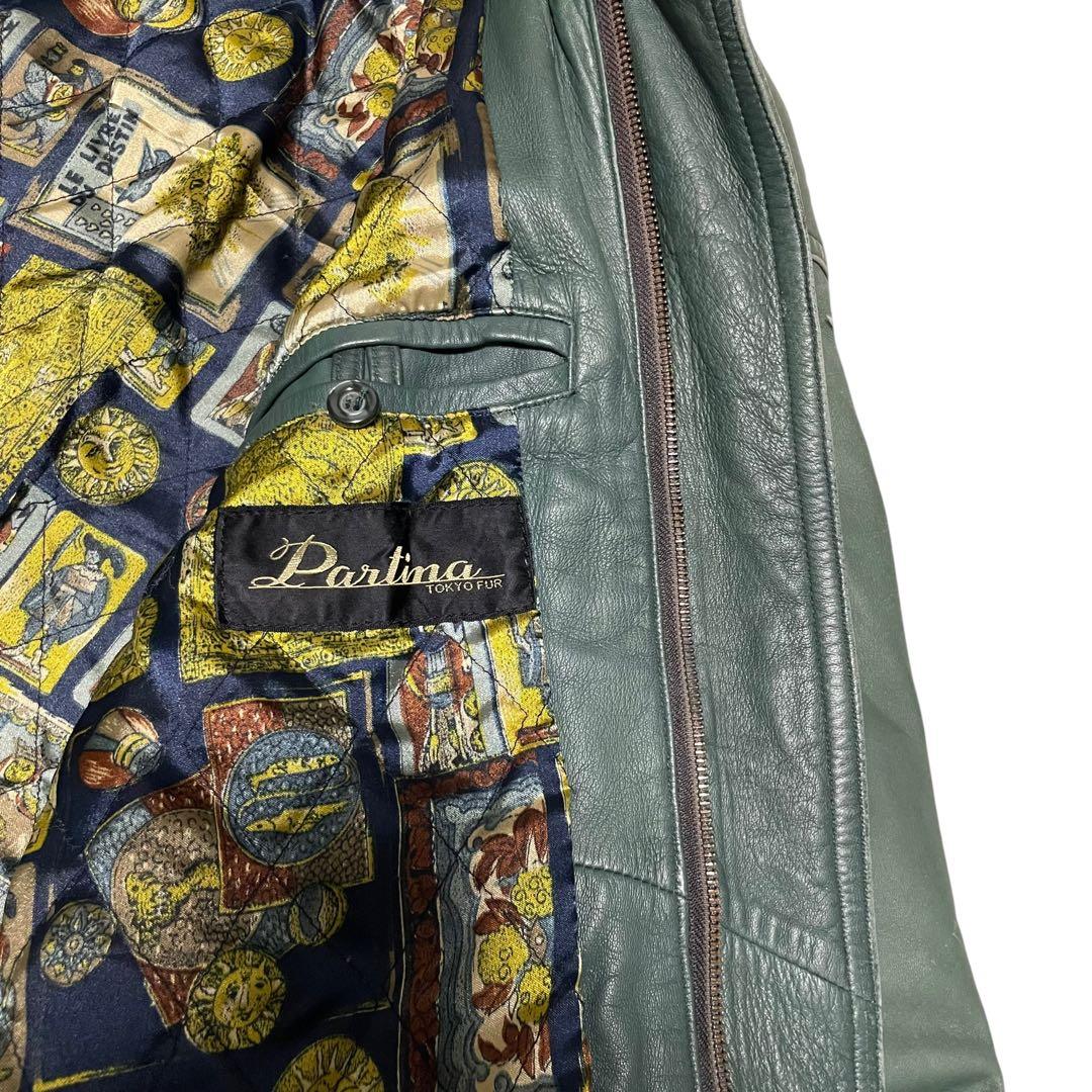 極希少【vintage】羊革ラムスキンシングルライダースジャケット グリーンXL