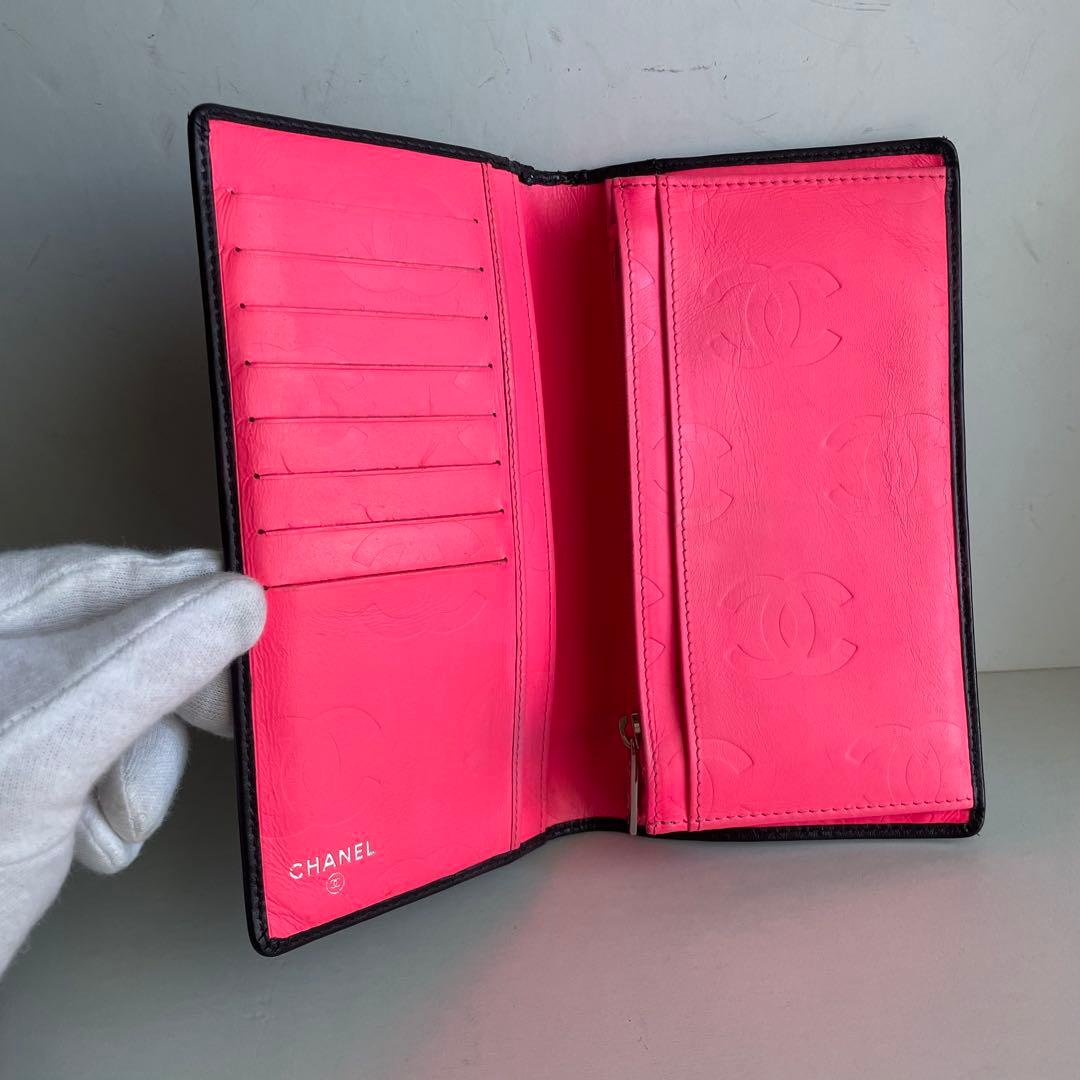 箱シール有り✨CHANEL マトラッセ カンボンライン ２つ折り長財布白黒ピンク
