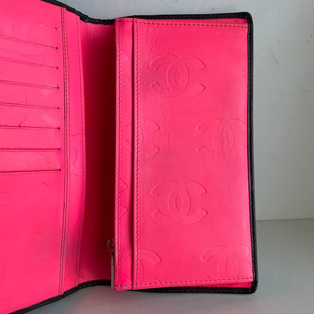 箱シール有り✨CHANEL マトラッセ カンボンライン ２つ折り長財布白黒ピンク
