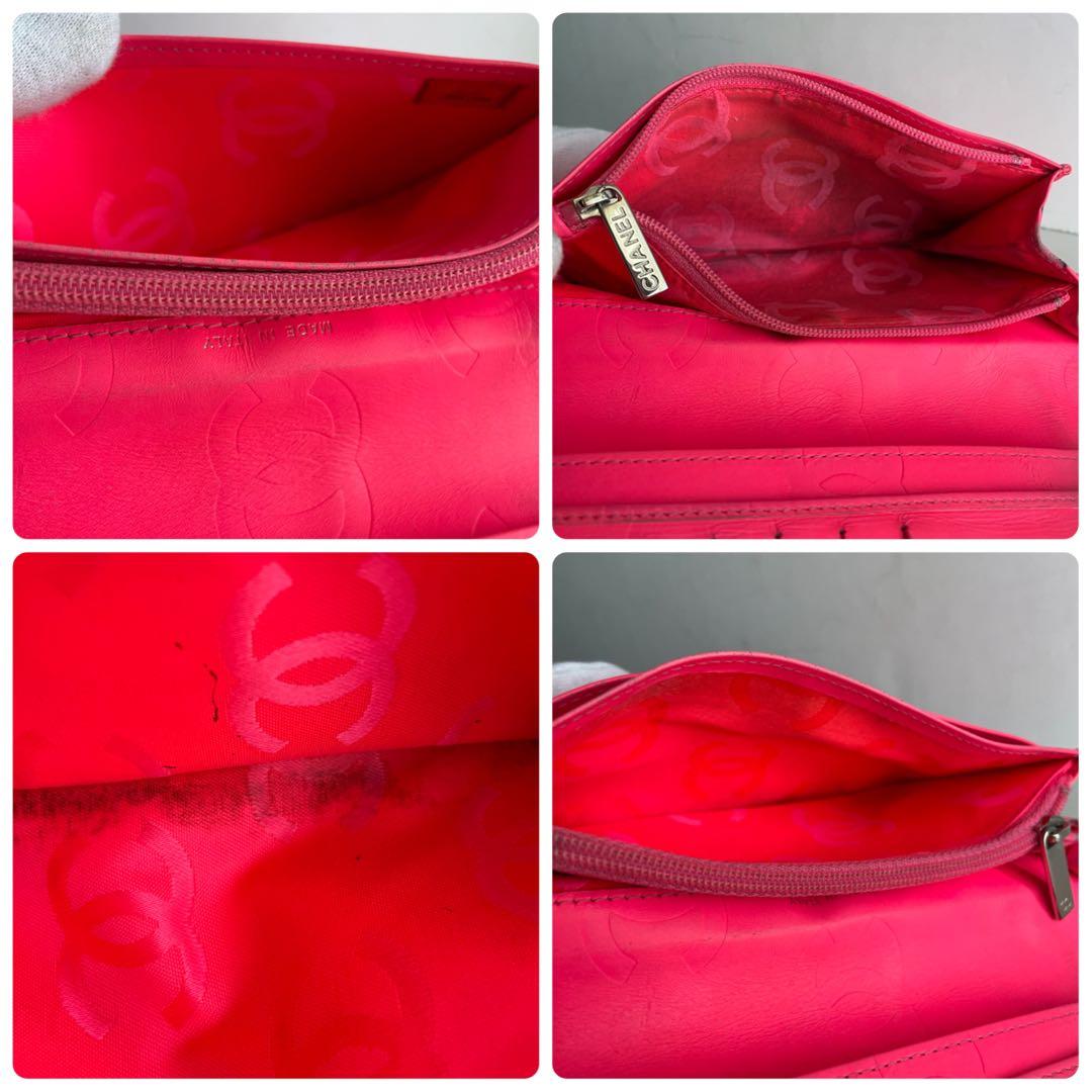 箱シール有り✨CHANEL マトラッセ カンボンライン ２つ折り長財布白黒ピンク