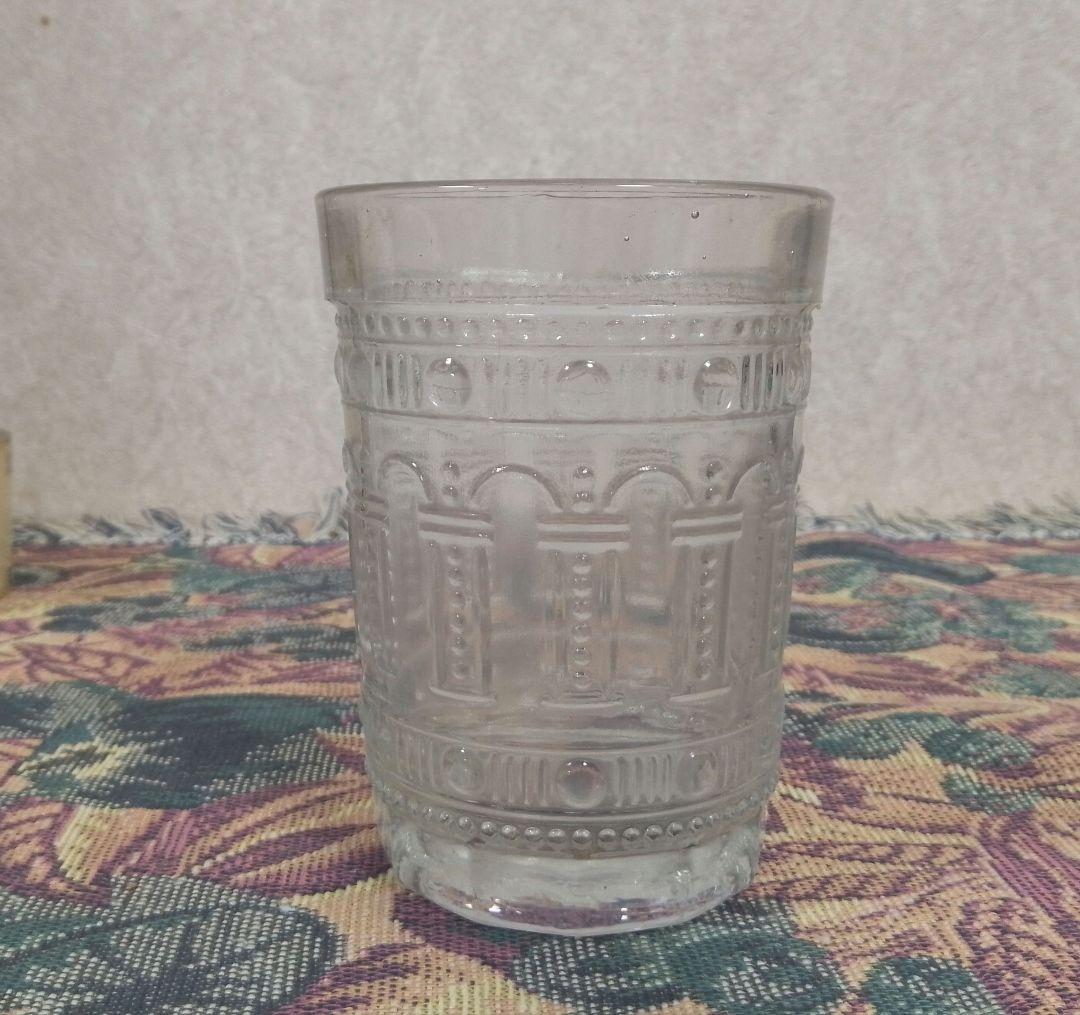 大正～昭和初期 プレスガラス  幾何学模様 水飲みコップ 和ガラス
