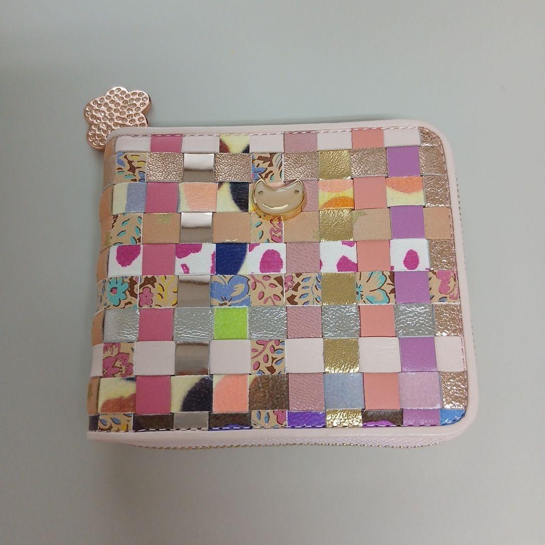 ツモリチサト　エポネコメッシュ ラウンドファスナー2つ折り財布　ピンク