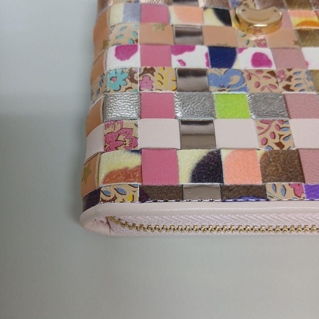 ツモリチサト　エポネコメッシュ ラウンドファスナー2つ折り財布　ピンク