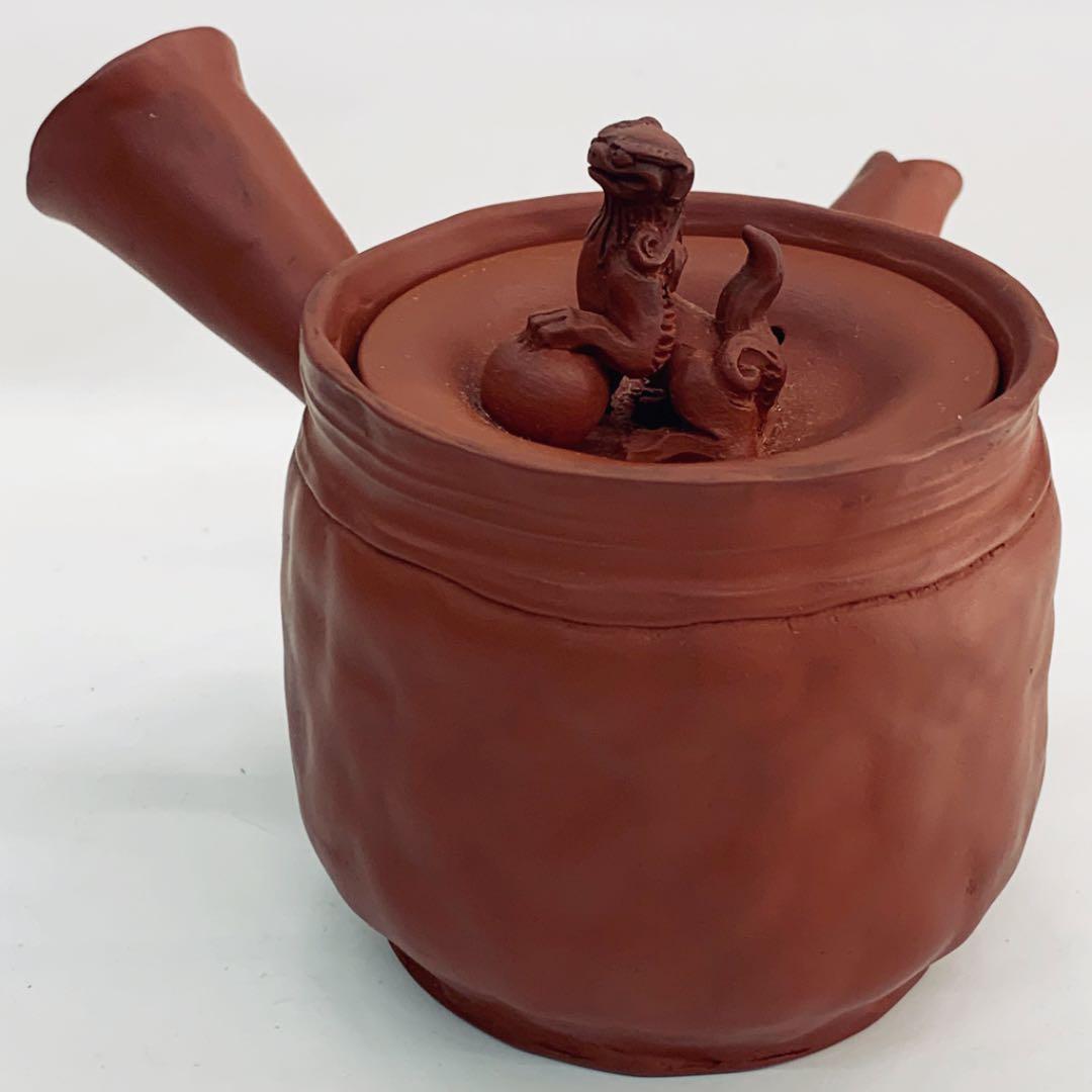 【茶注6手捻　朱泥　玉獅子】間野弥平　共箱