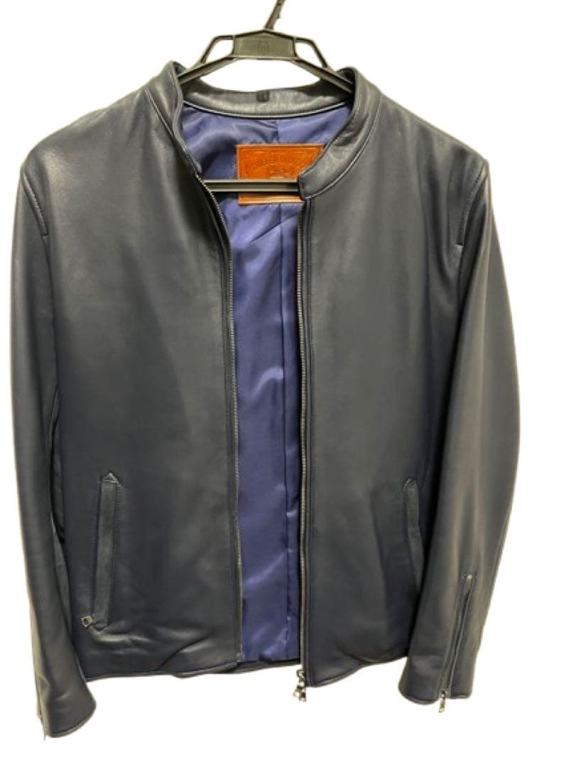 参価7.7万【ダファー】インディゴレーベル ネイビーシングルレザーライダース