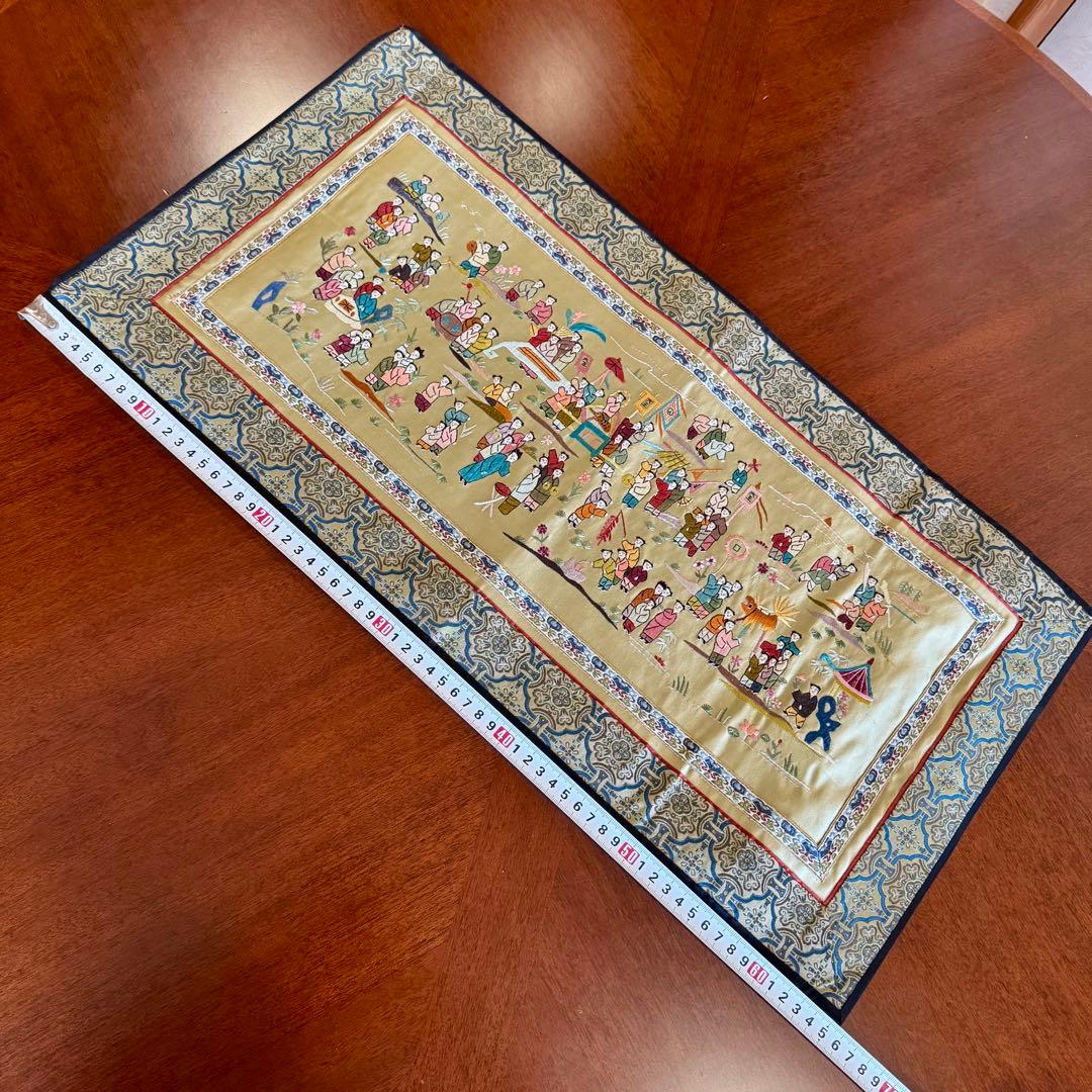 未使用 中国骨董 シルク 刺繍 ハンド刺繍 タペストリー 美術品