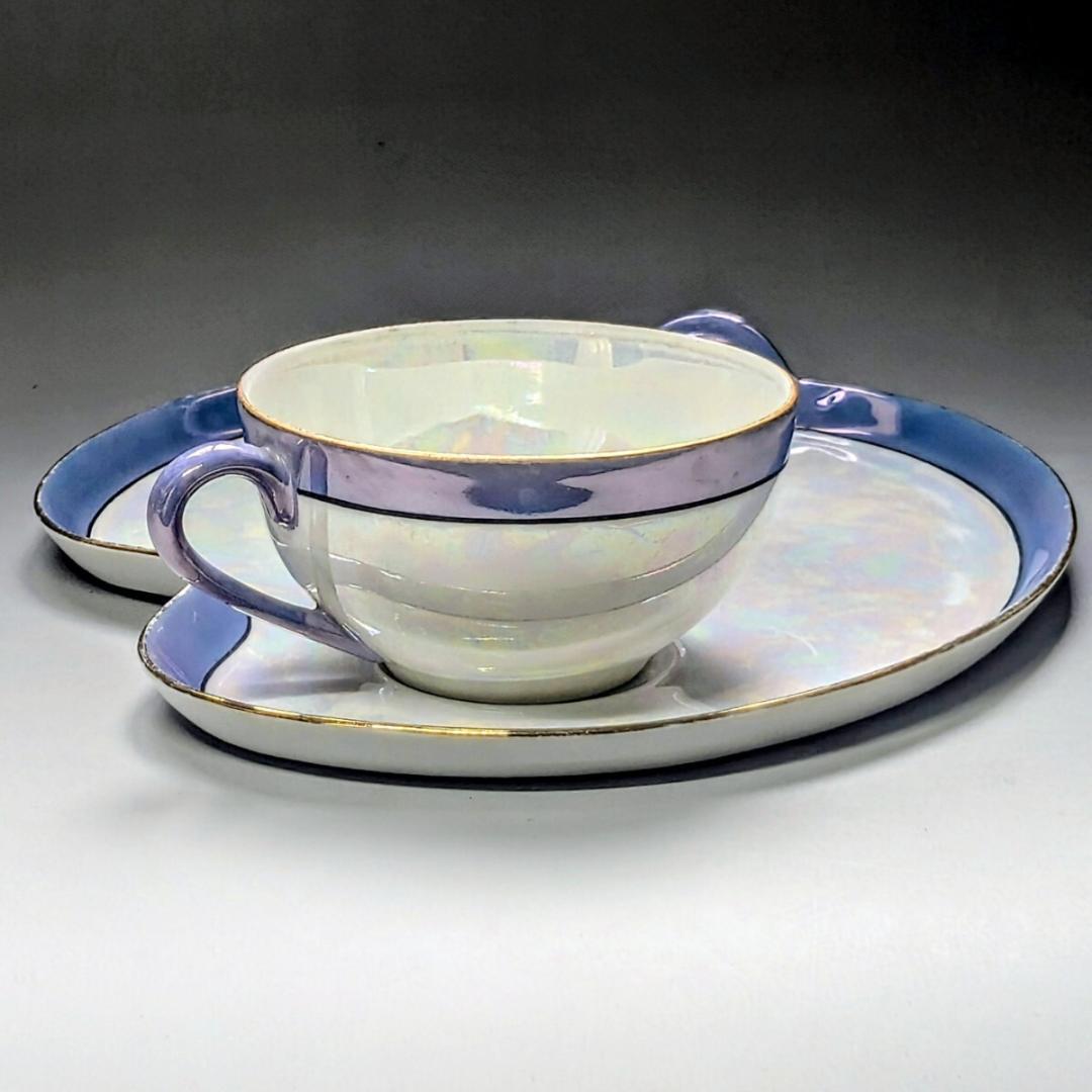 オールドノリタケ アールデコ期 虹ラスター彩 南国鳥と花絵柄の スナックセット