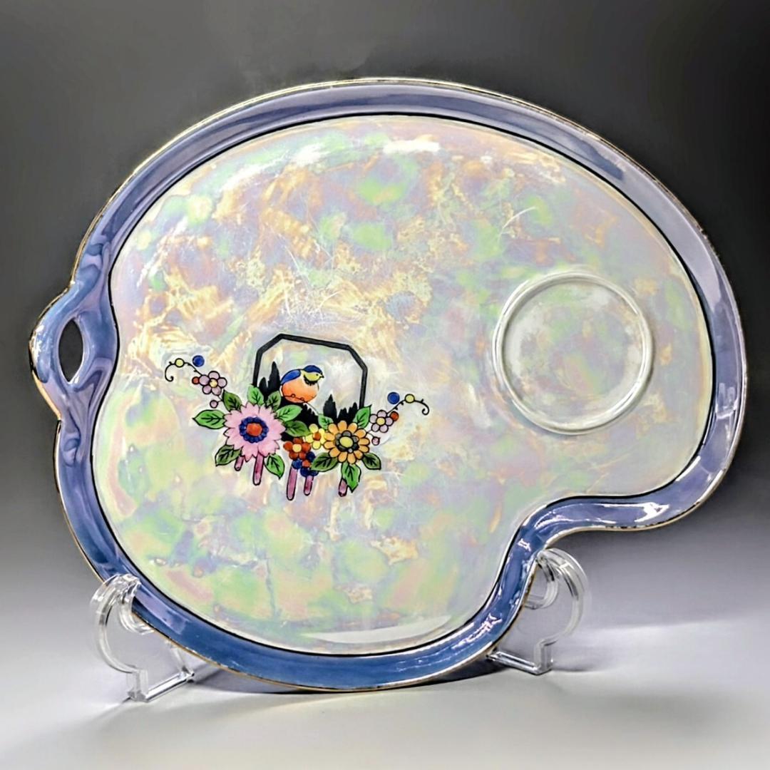 オールドノリタケ アールデコ期 虹ラスター彩 南国鳥と花絵柄の スナックセット