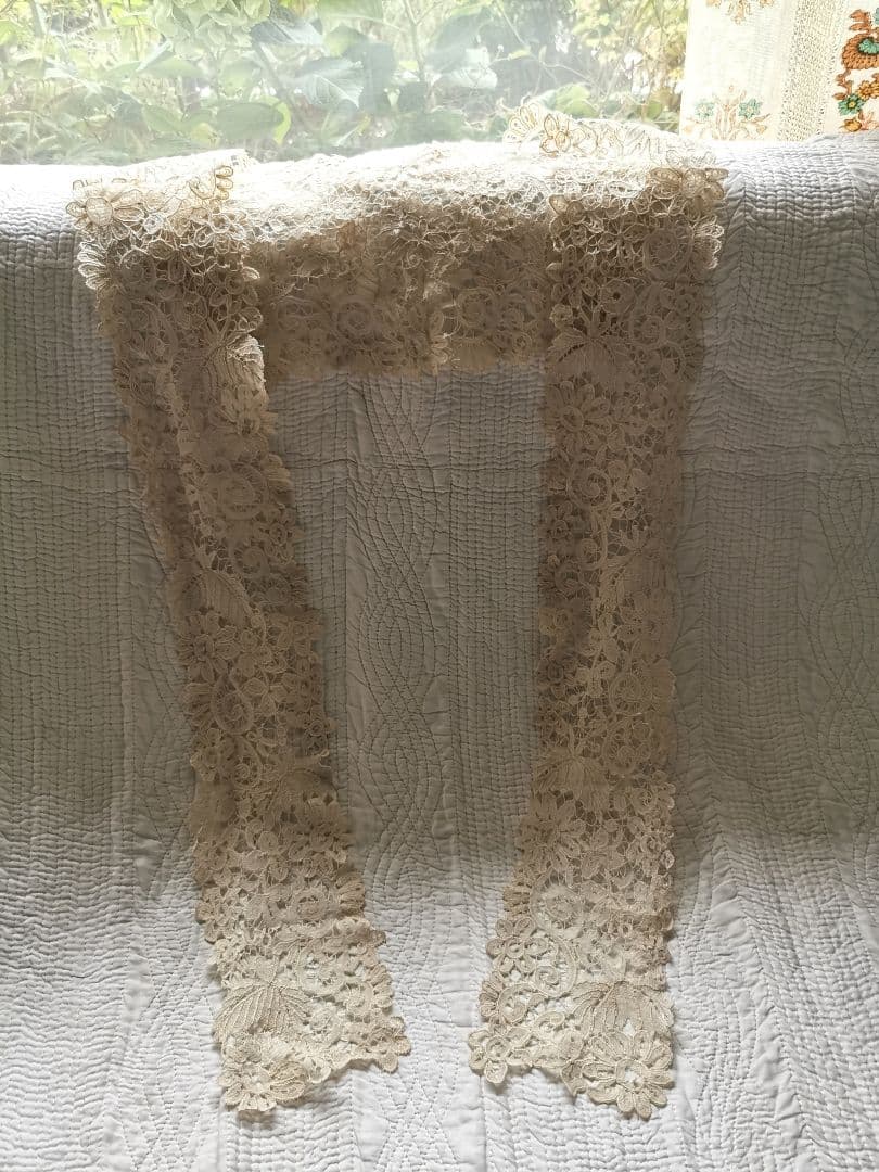 アンティーク繊細なブリュッセル デュセスレース ロングラペット付け襟 ショール
