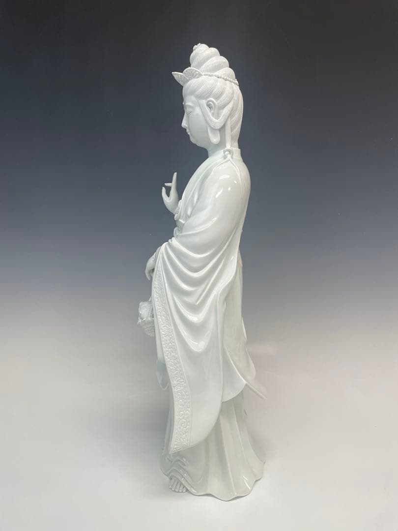 優美　樋渡陶六作　白磁魚藍観世音菩薩像　高さ52cm 好状態　本物保証