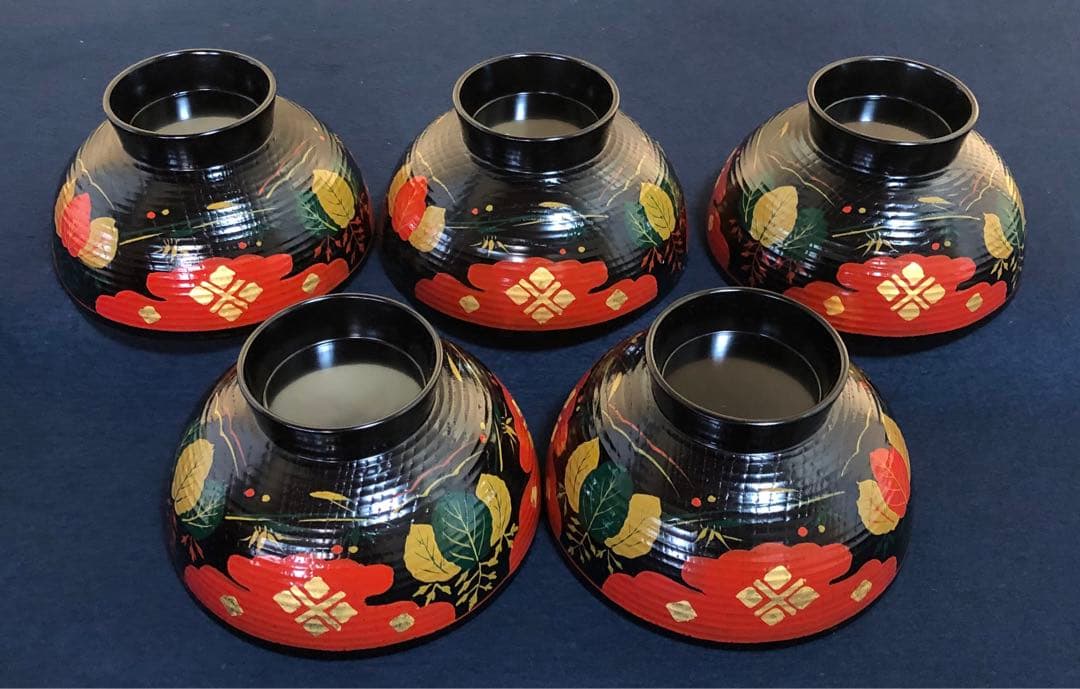 《レ》懐石 正法寺蒔絵 煮物椀5客 塗師 岡本陽斎 共箱 元箱 251125え6