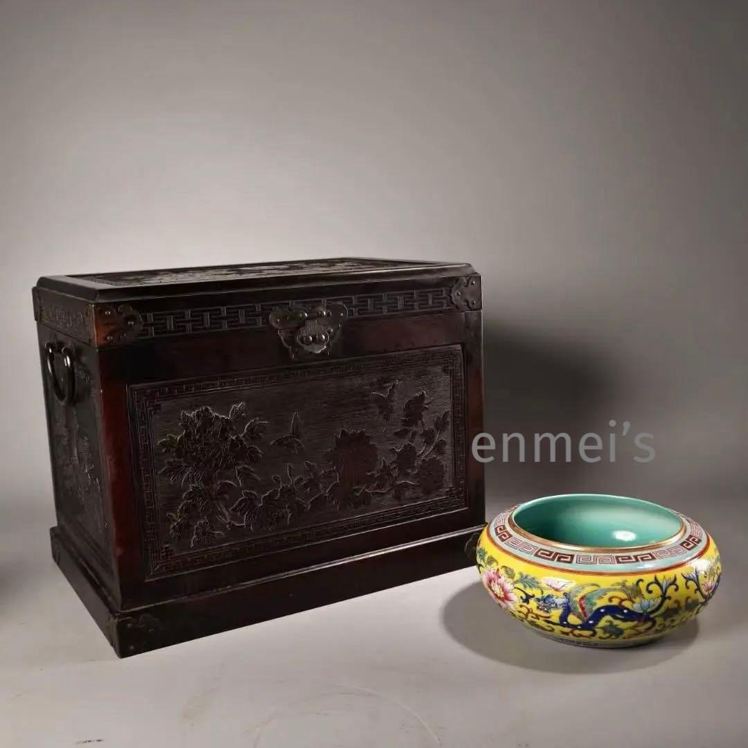 中国古美術・旧蔵の磁器・琺瑯彩粉彩鎏金瓷器筆洗・置物・書道具・文房具・紅木箱付