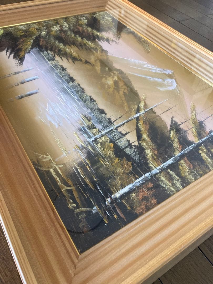 風景画 油彩 木製フレーム 約60cm x 45cm