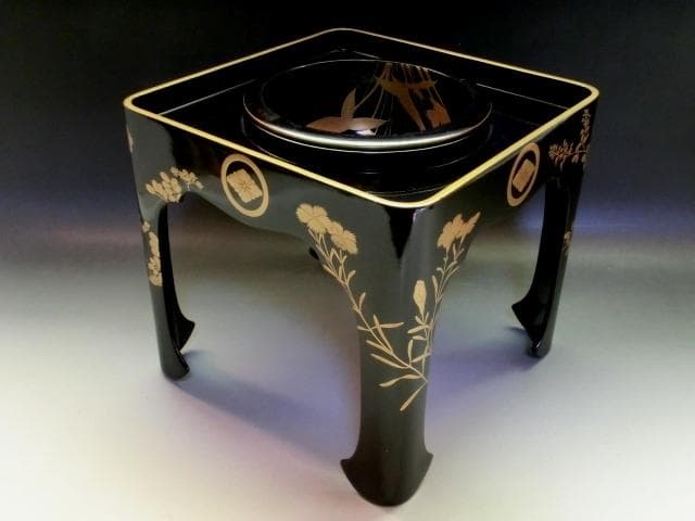 盃洗■定紋付黒杯洗 黒釜老檜盃洗司花田 江戸期 木箱 酒器 漆器 時代物 骨董■