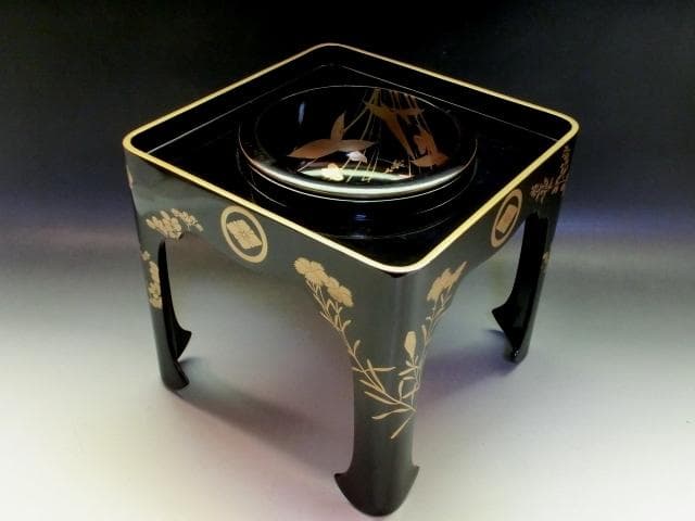 盃洗■定紋付黒杯洗 黒釜老檜盃洗司花田 江戸期 木箱 酒器 漆器 時代物 骨董■