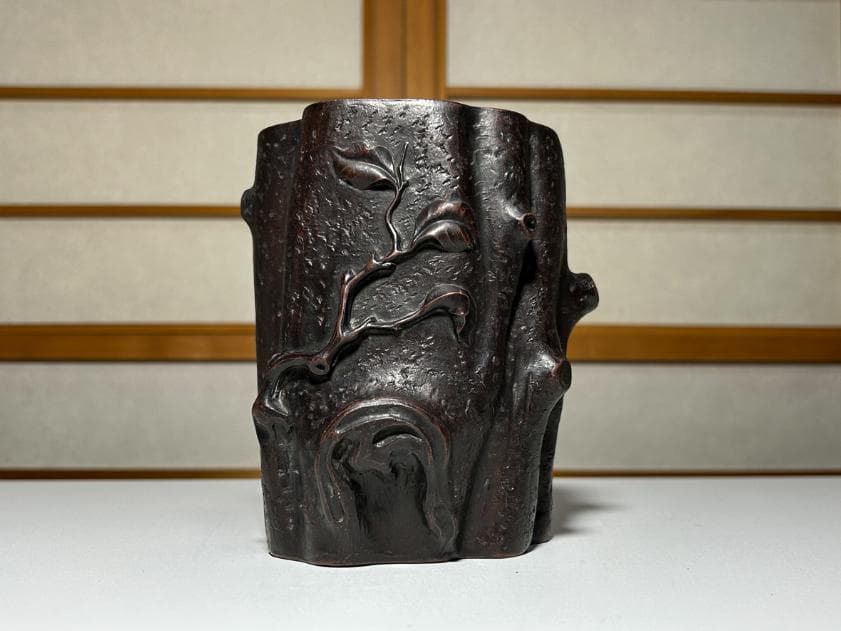 中国宜興 朱泥 切株 筆筒 筆立 書道 陳鳴遠 骨董品