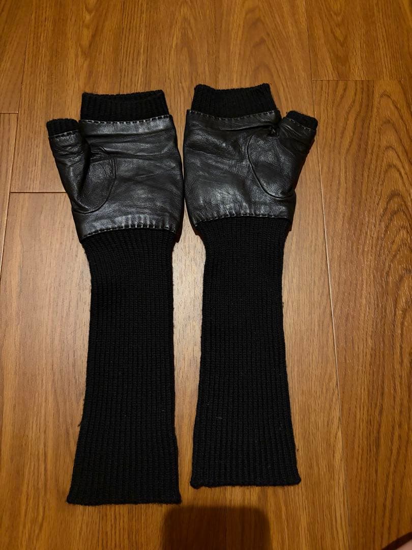 GUCCI レザー ニット 指なし手袋 黒