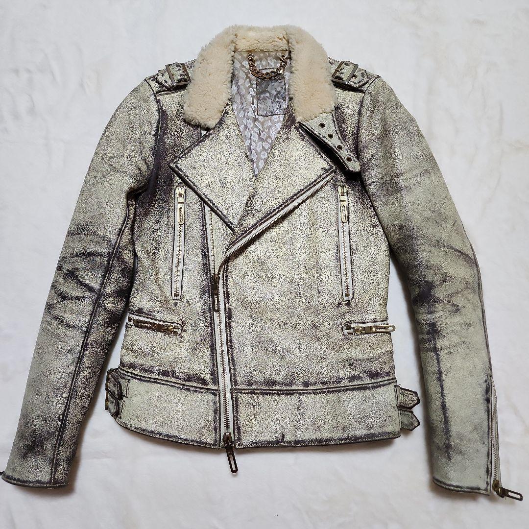 galaabenD　ガラアーベント　クラッシュ加工ダブルライダースジャケット　M