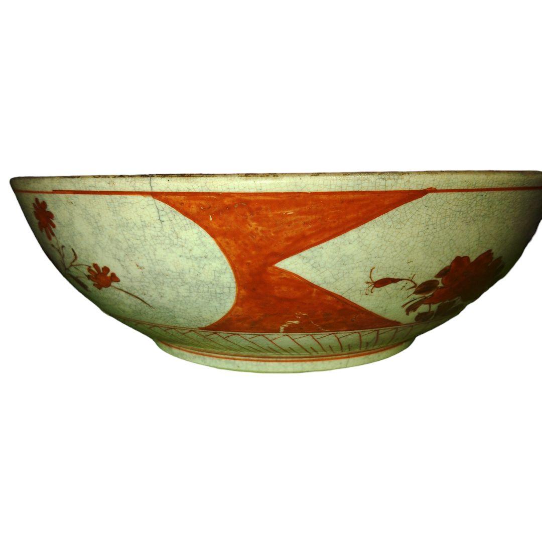 赤絵九谷　幾何学文赤玉赤絵鉢