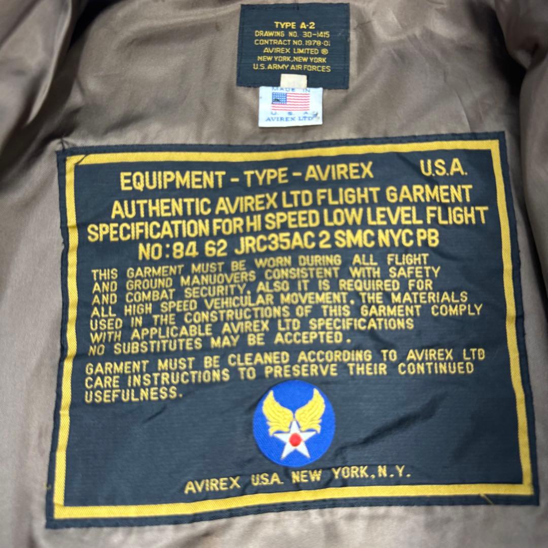 ☆【USA製】AVIREX A-2 フライトジャケット SCOVILL レザー☆