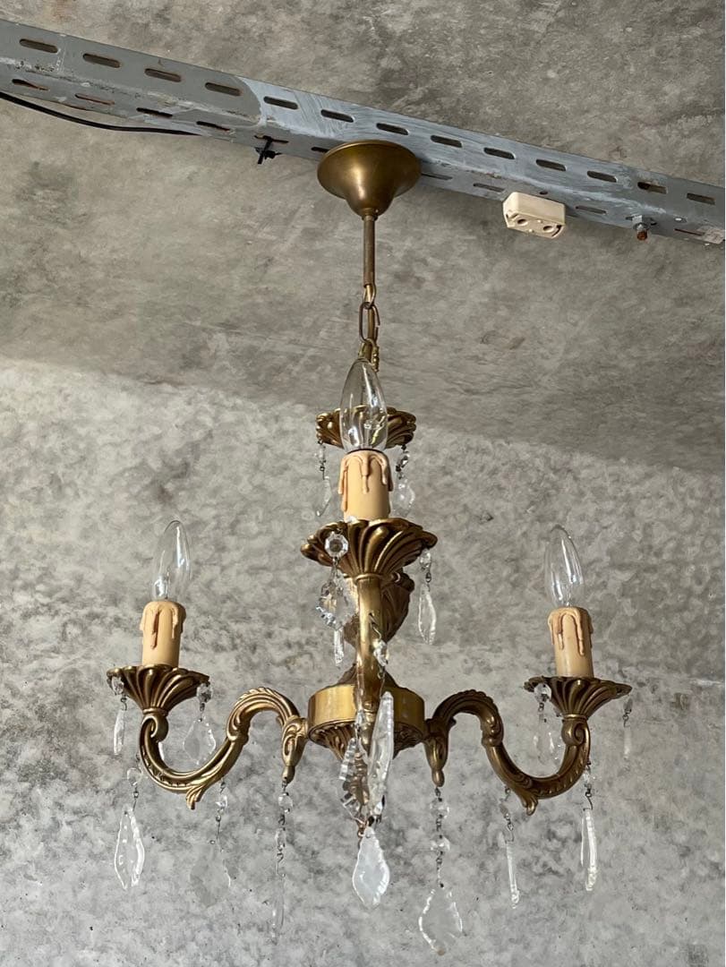 31. フランス アンティーク シャンデリア 3灯 キャンドル ガラスタッセル