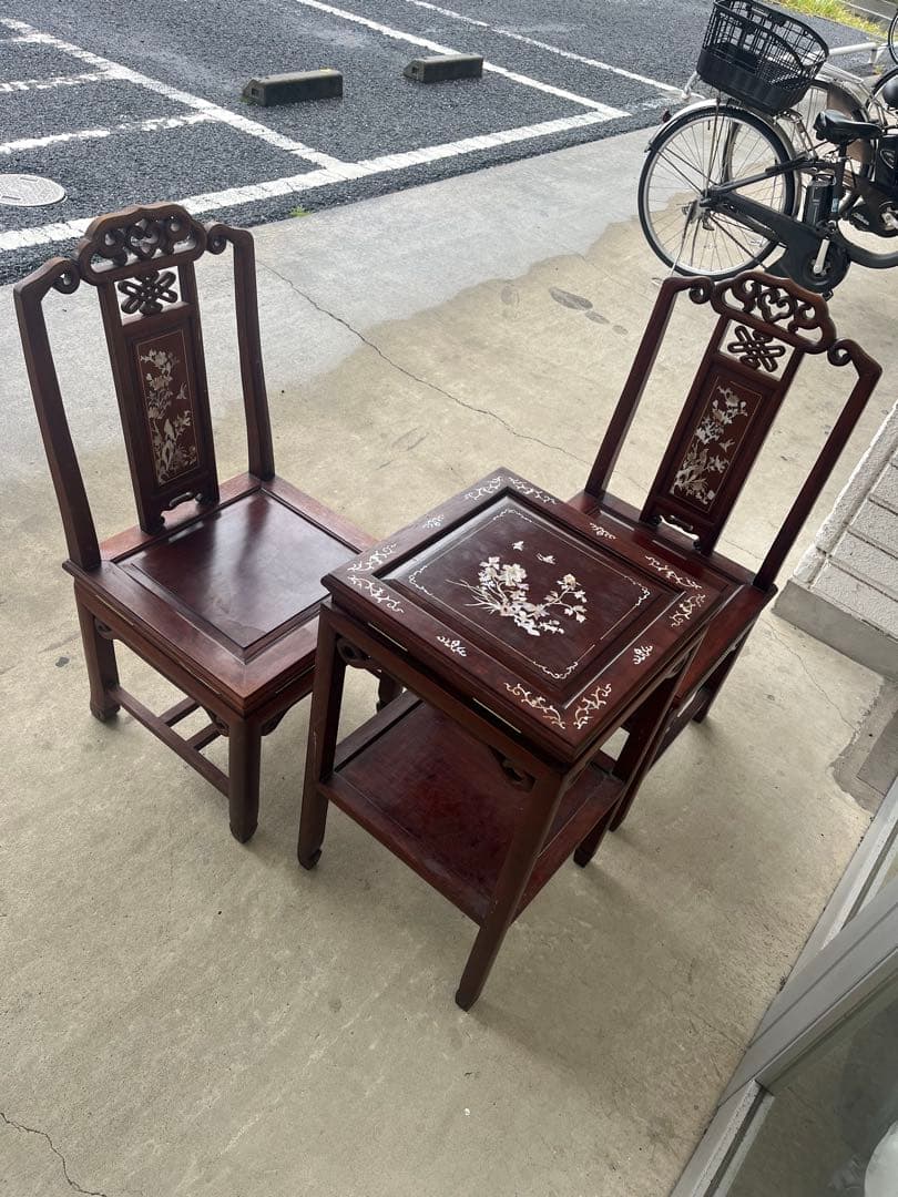 希少◆中国 唐木 螺鈿 青貝 螺鈿象嵌 花梨　ネストテーブル