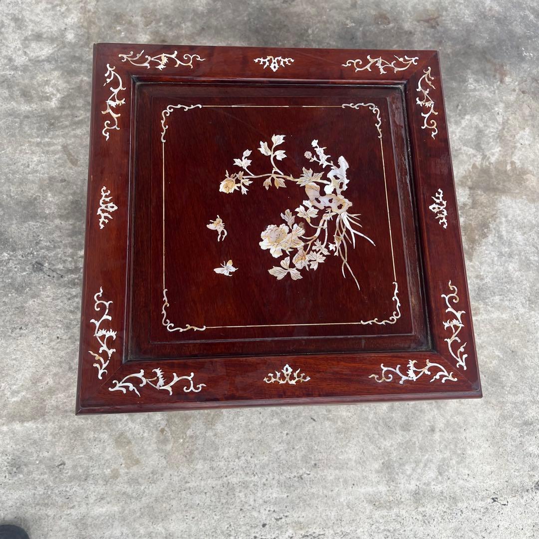 希少◆中国 唐木 螺鈿 青貝 螺鈿象嵌 花梨　ネストテーブル