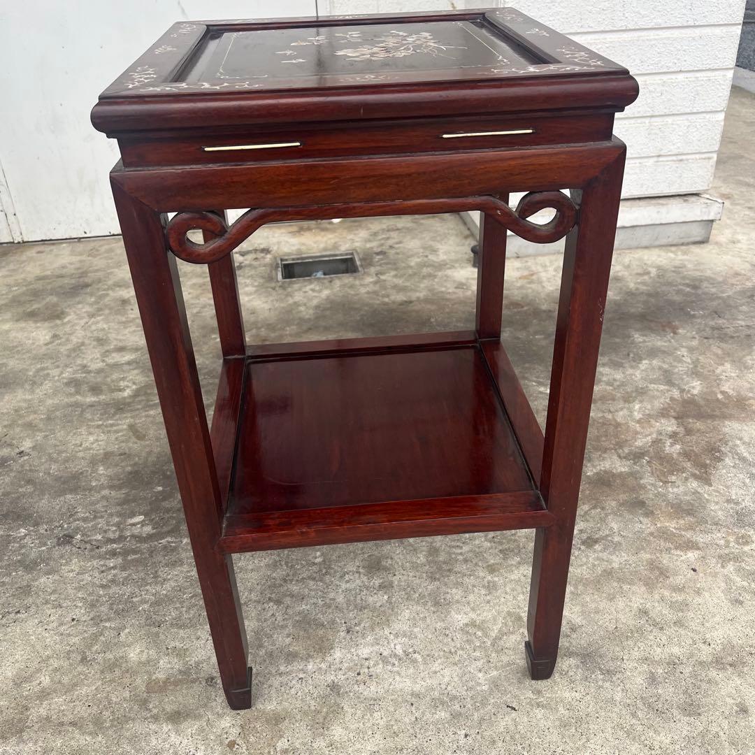 希少◆中国 唐木 螺鈿 青貝 螺鈿象嵌 花梨　ネストテーブル